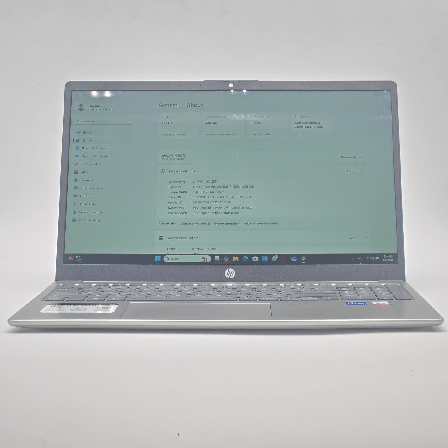 HP Laptop 15-fd0107dx 15.6" i7-1255U 1.7GHz 16GB RAM 512GB SSD Intel® Graphics