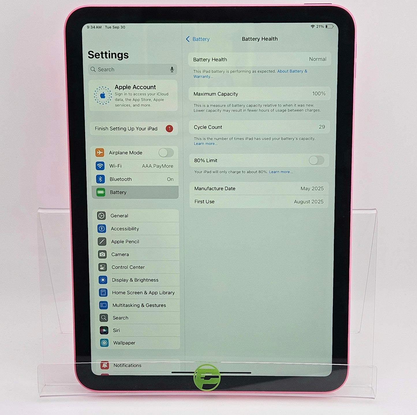 WiFi Only Apple iPad 11" (A16) 128GB Pink MD4E4LL/A