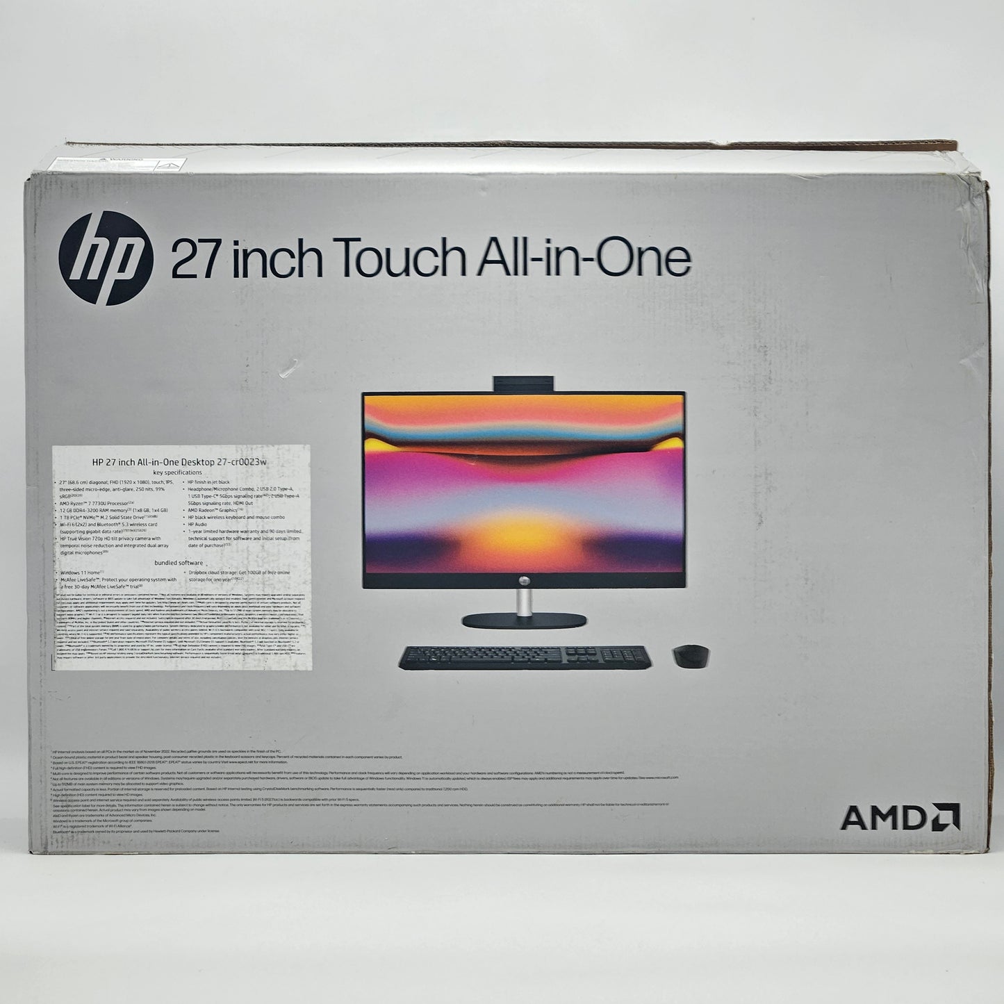 New HP AIO 27-cr0023w 27" AMD Ryzen 7 2.00GHz 12GB RAM
