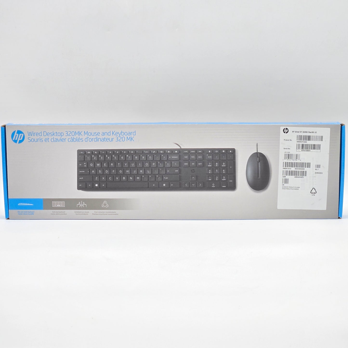 New HP Wired Desktop 320MK Mouse and Keyboard L94484-001
