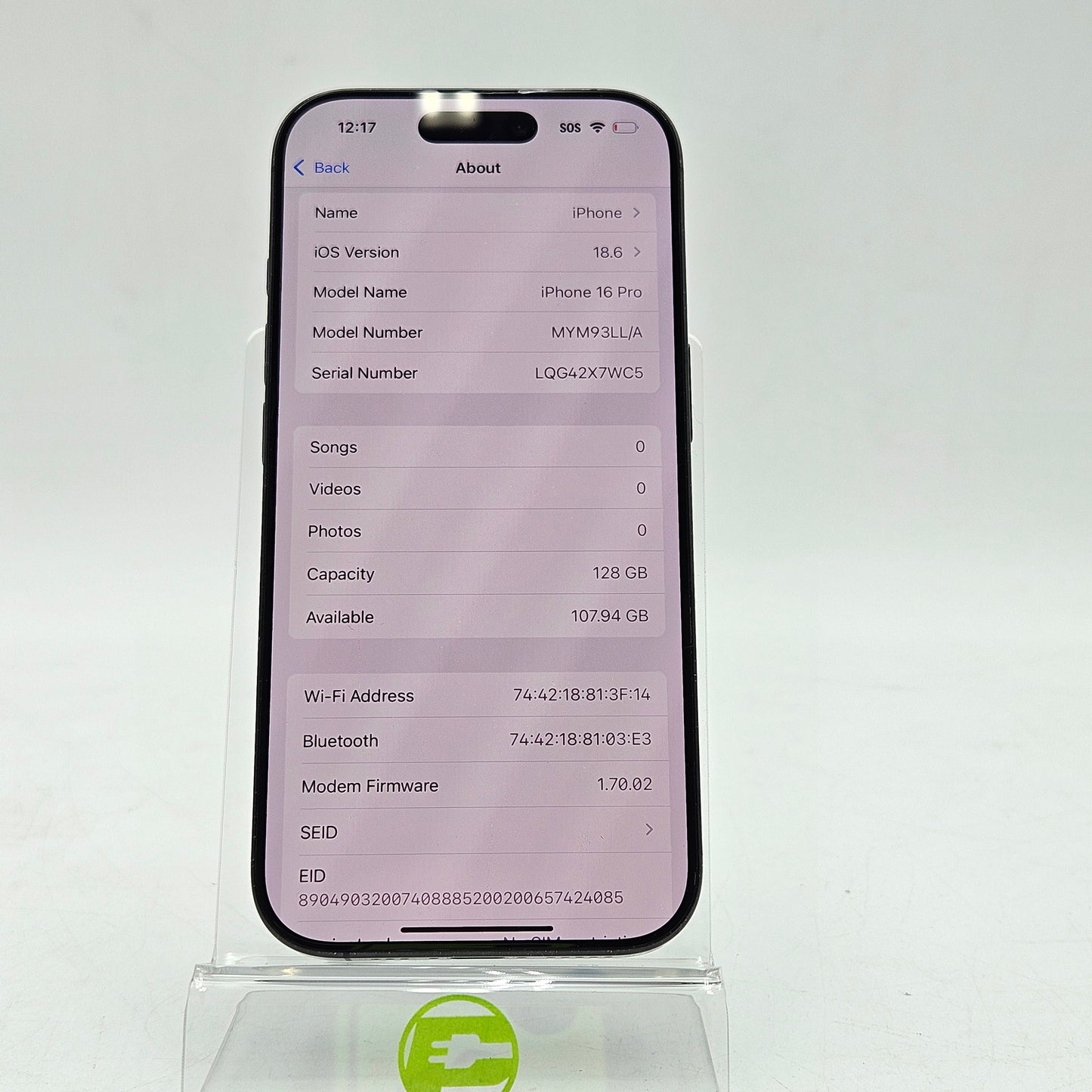 Unlocked Apple iPhone 16 Pro 128GB 18.6 Black MYM93LL/A