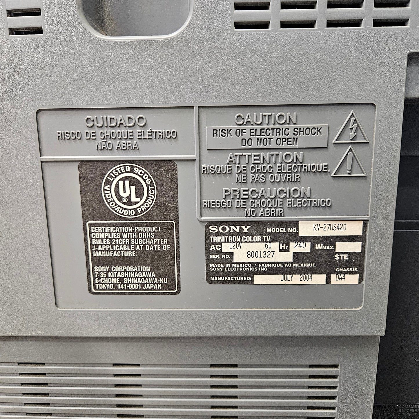 Sony Trinitron WEGA 27" KV-27HS420 CRT 1080i CRT TV 2004