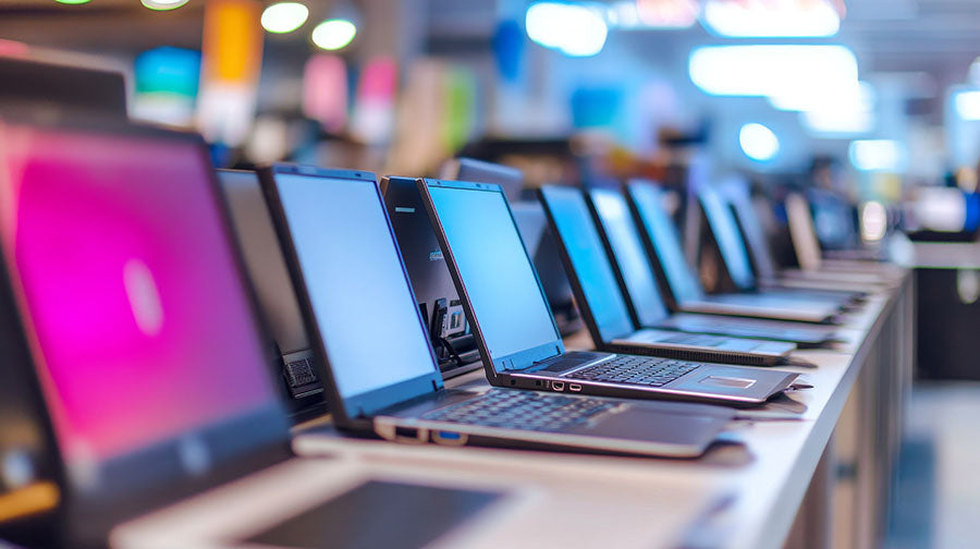 Gaming laptops on display featuring detailed graphics at PayMore Wake Forest