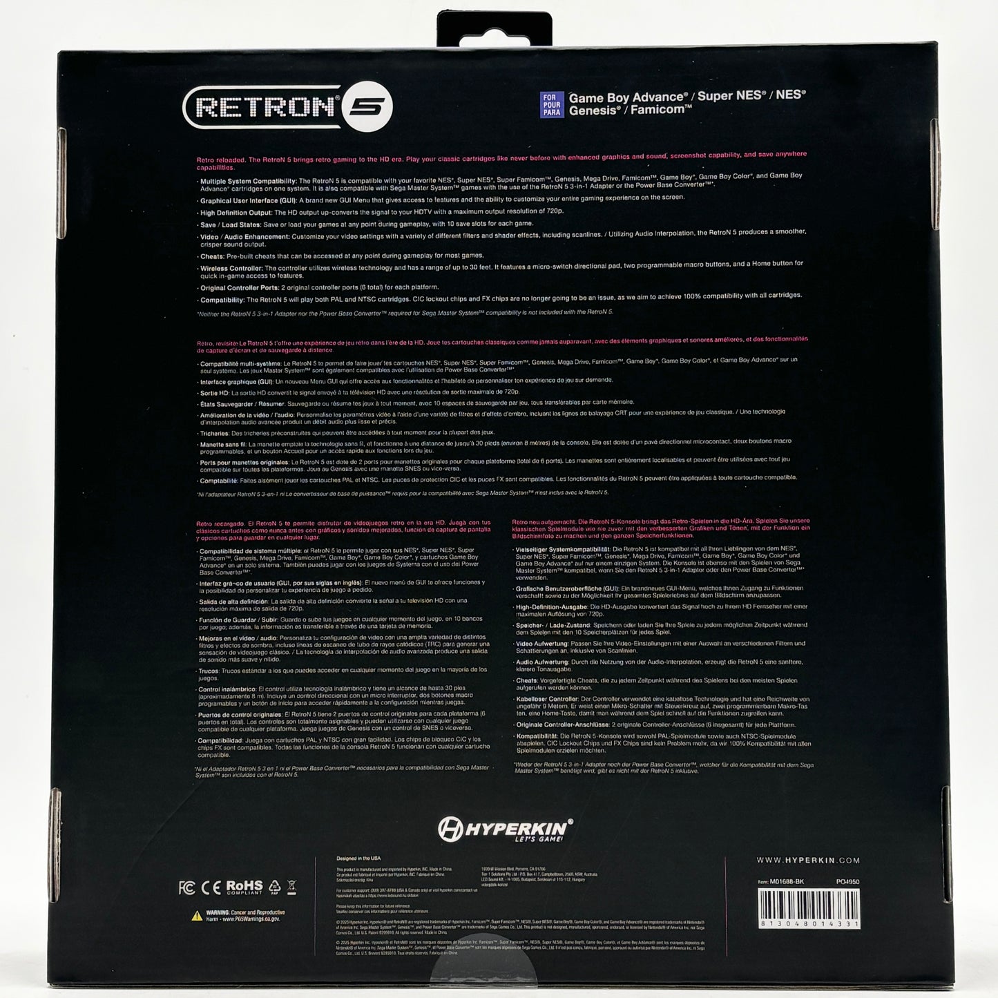 New Hyperkin Retron 5 Black HD Gaming Console System M01688-BK