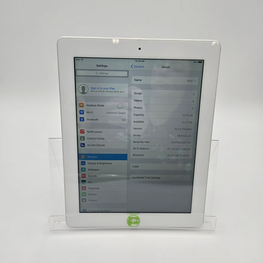 WiFi Only Apple iPad 4th Gen 13.19GB 10.3.3 Silver MD513LL/A