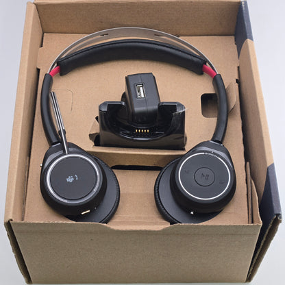 Plantronics Poly Voyager Focus UC B825 Bluetooth Headset w/ Stand & USB Dongle