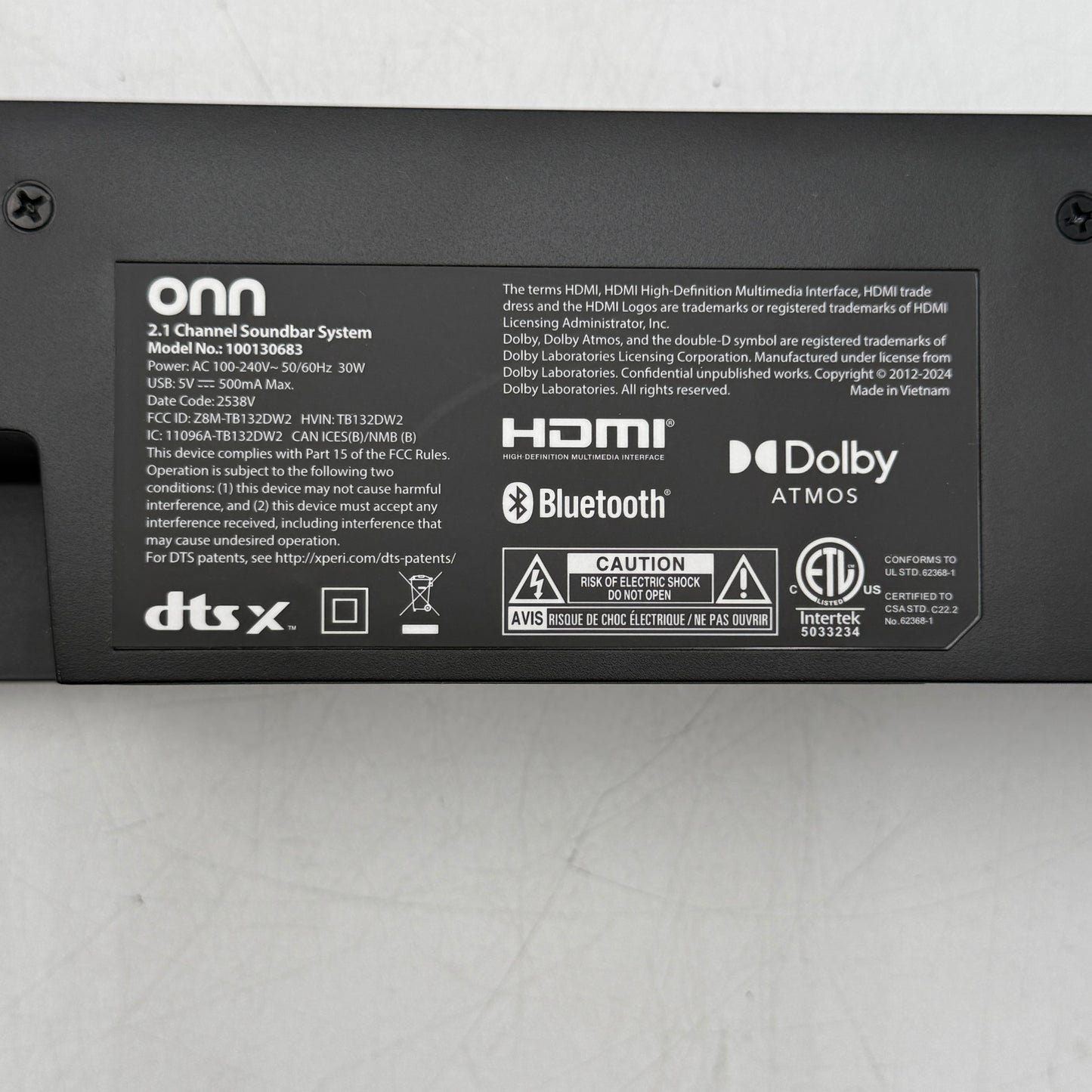 Onn 2.1 Channel Soundbar System Soundbar and Subwoofer 100130683