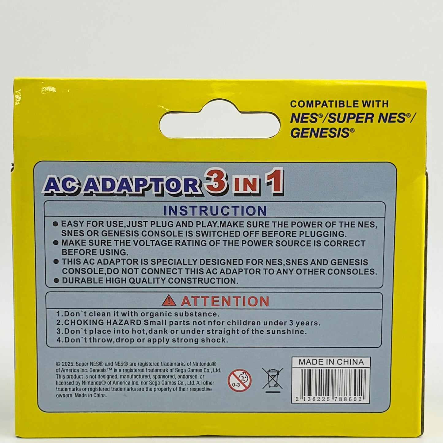 NEW 3 IN 1 POWER SUPPLY AC ADAPTOR NES/SUPER NES/GENESIS