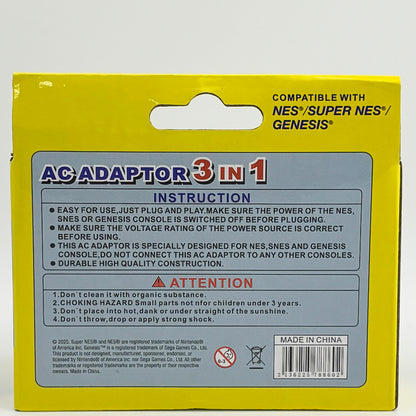 NEW 3 IN 1 POWER SUPPLY AC ADAPTOR NES/SUPER NES/GENESIS
