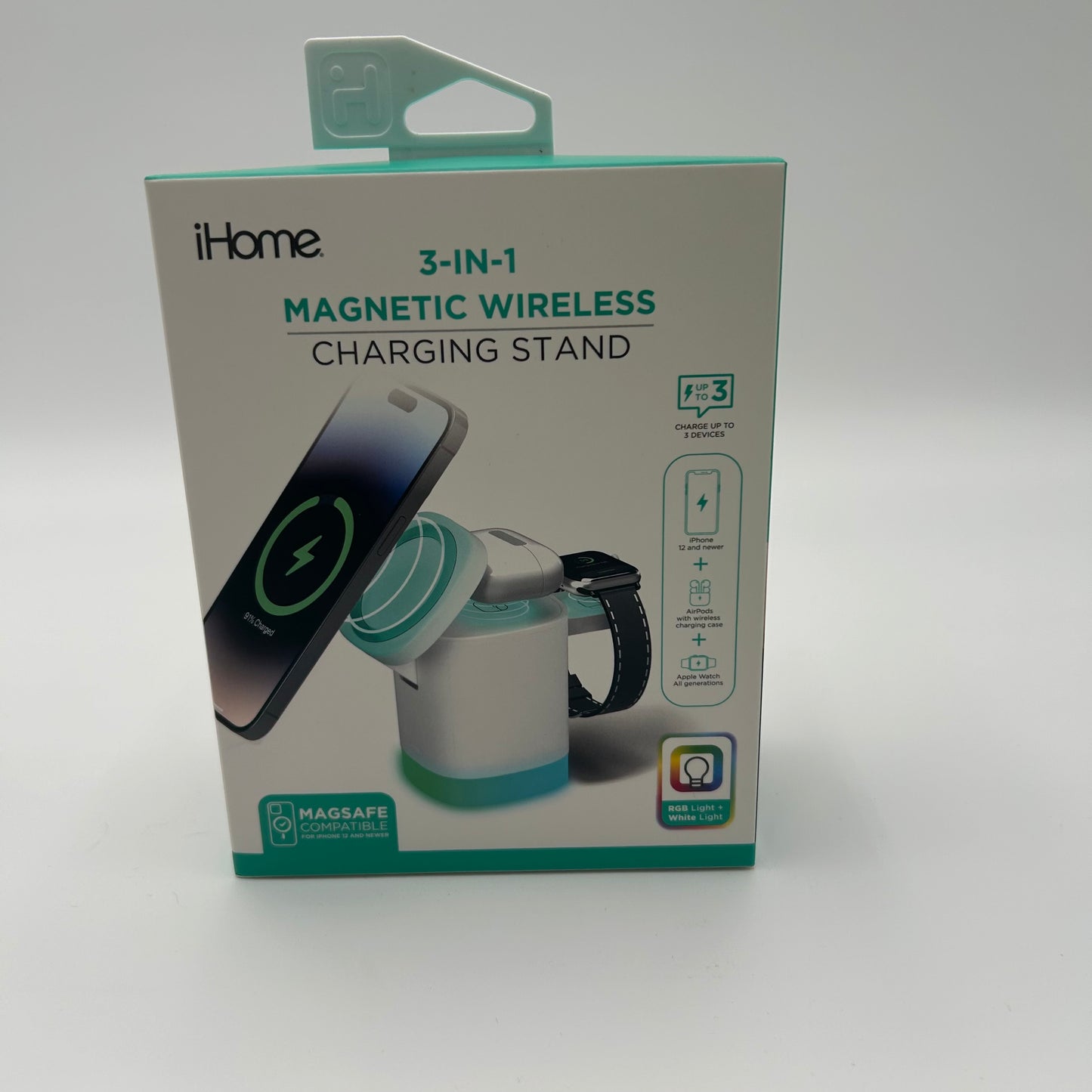 New iHome 3-in-1 Magnetic Wireless Charging Stand 2IHQI2074W0L2