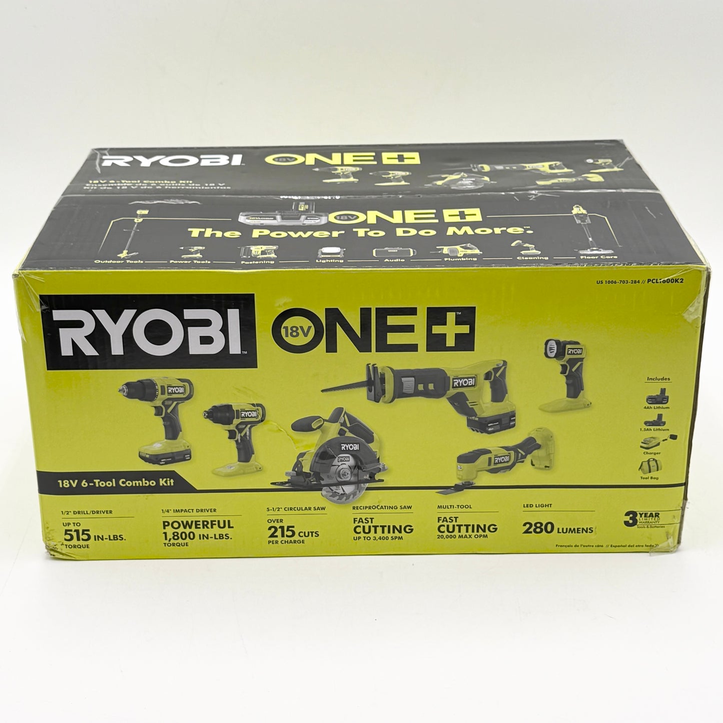 New RYOBI 18V One+Cordless 6-Tool Combo Kit w/ 1.5 Ah Battery 4.0 Ah Battery And Charger