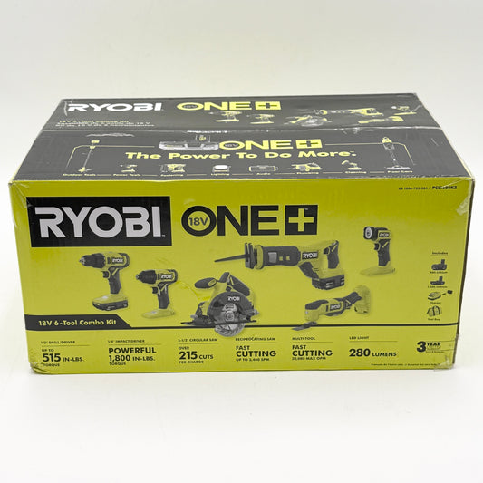 New RYOBI 18V One+Cordless 6-Tool Combo Kit w/ 1.5 Ah Battery 4.0 Ah Battery And Charger