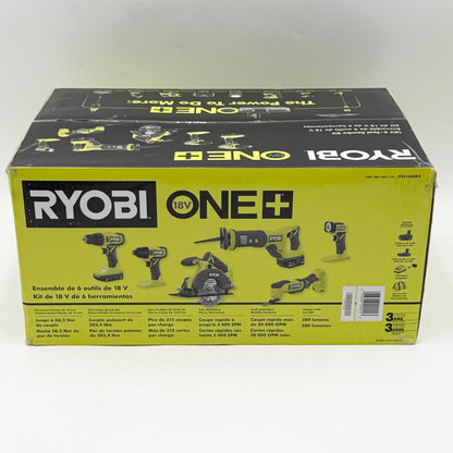 New RYOBI 18V One+Cordless 6-Tool Combo Kit w/ 1.5 Ah Battery 4.0 Ah Battery And Charger