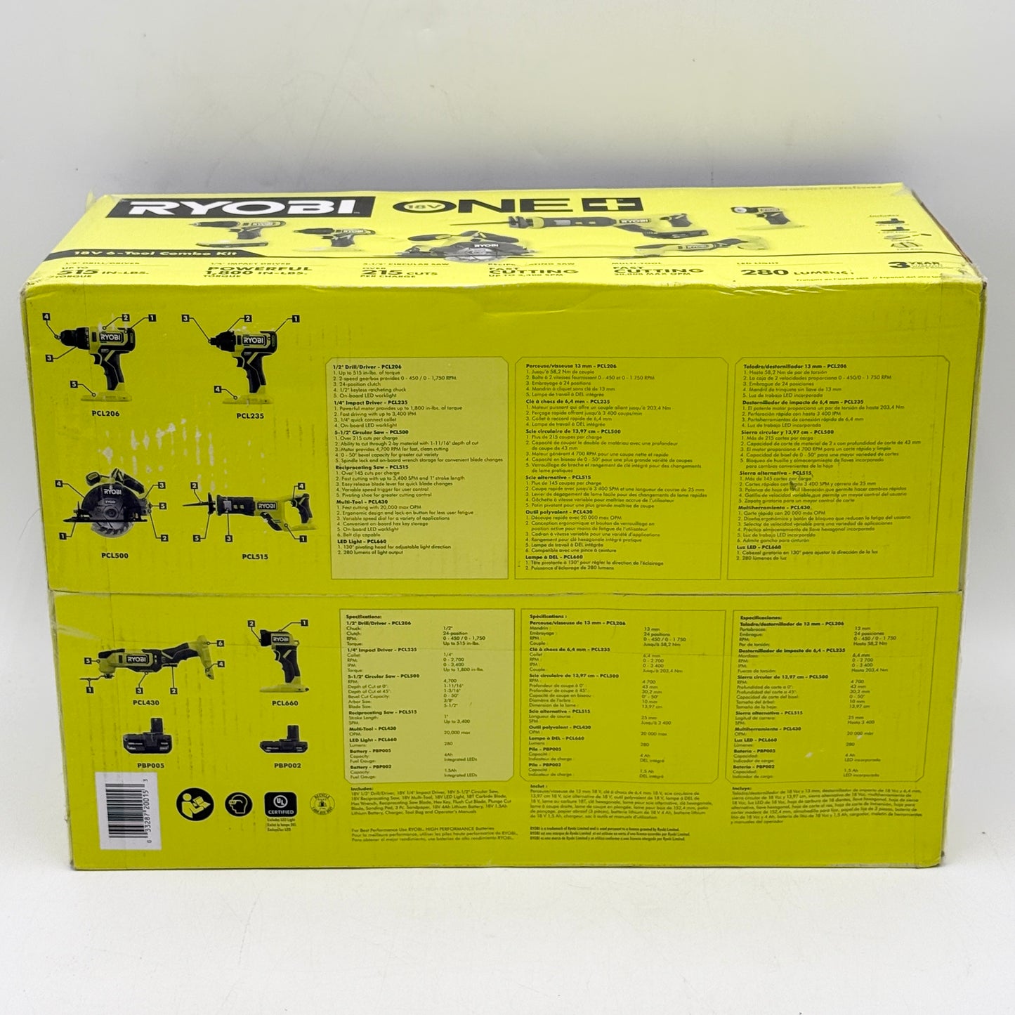 New RYOBI 18V One+Cordless 6-Tool Combo Kit w/ 1.5 Ah Battery 4.0 Ah Battery And Charger