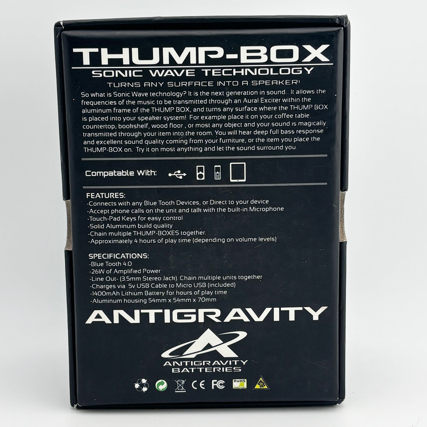 Thump-BoX Bluetooth Speaker with Sonic Wave Technology Black AG-TB-01