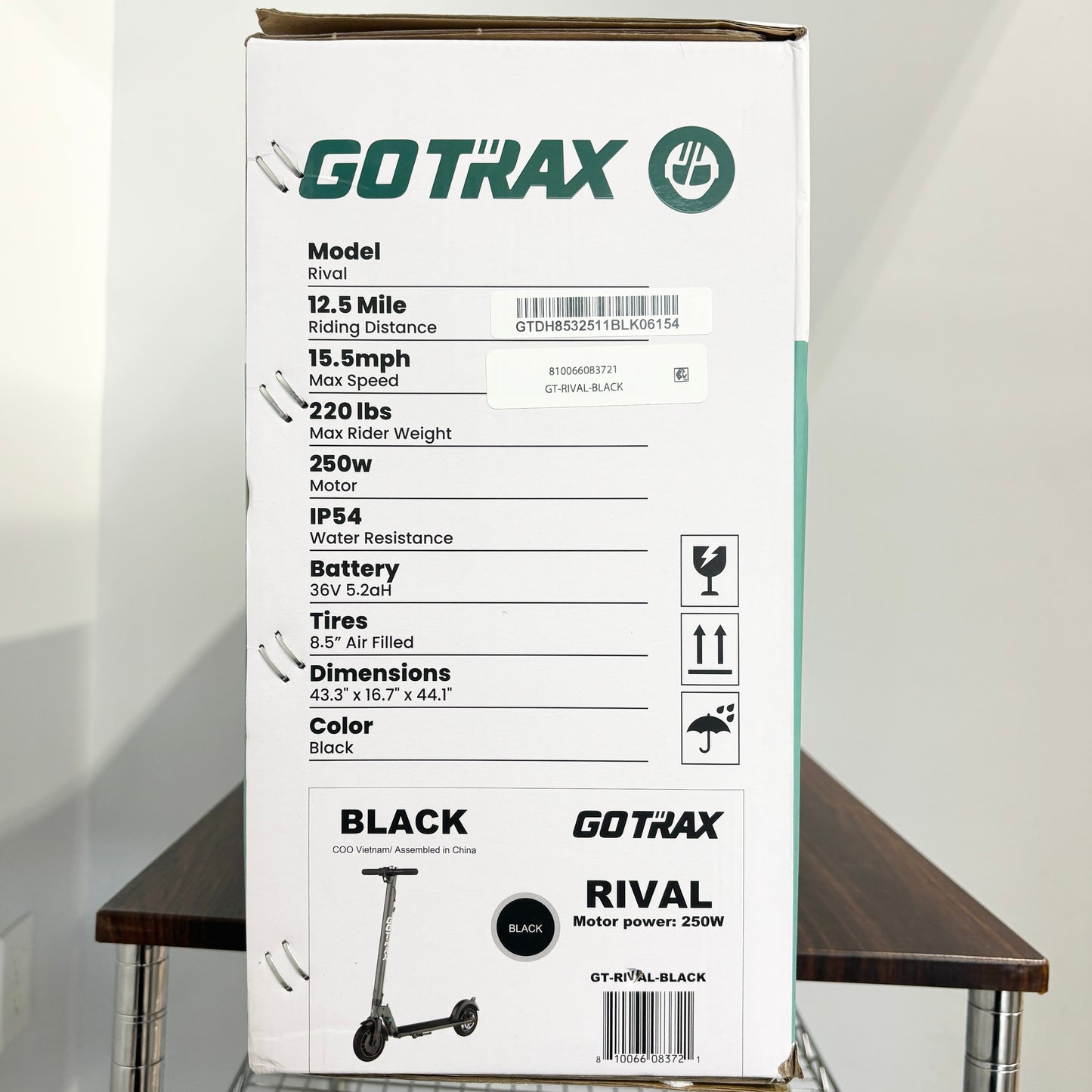New GoTrax Rival GT-RIVAL Black 8.5" LED Light 250W Folding Electric Scooter