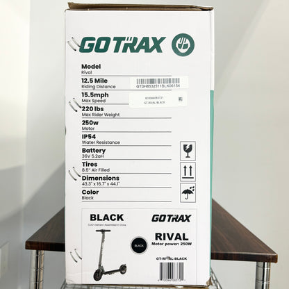 New GoTrax Rival GT-RIVAL Black 8.5" LED Light 250W Folding Electric Scooter