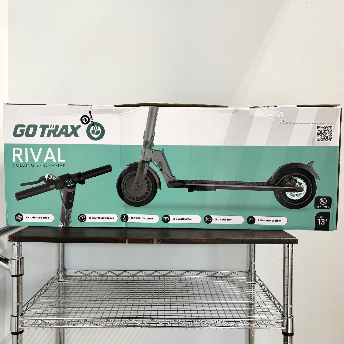 New GoTrax Rival GT-RIVAL Black 8.5" LED Light 250W Folding Electric Scooter