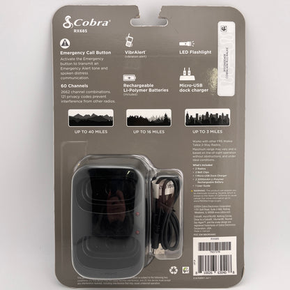 New Cobra RX685 Walkie Talkies Two-Way Radios (Pair) 40-Mile Range and 60 Channe