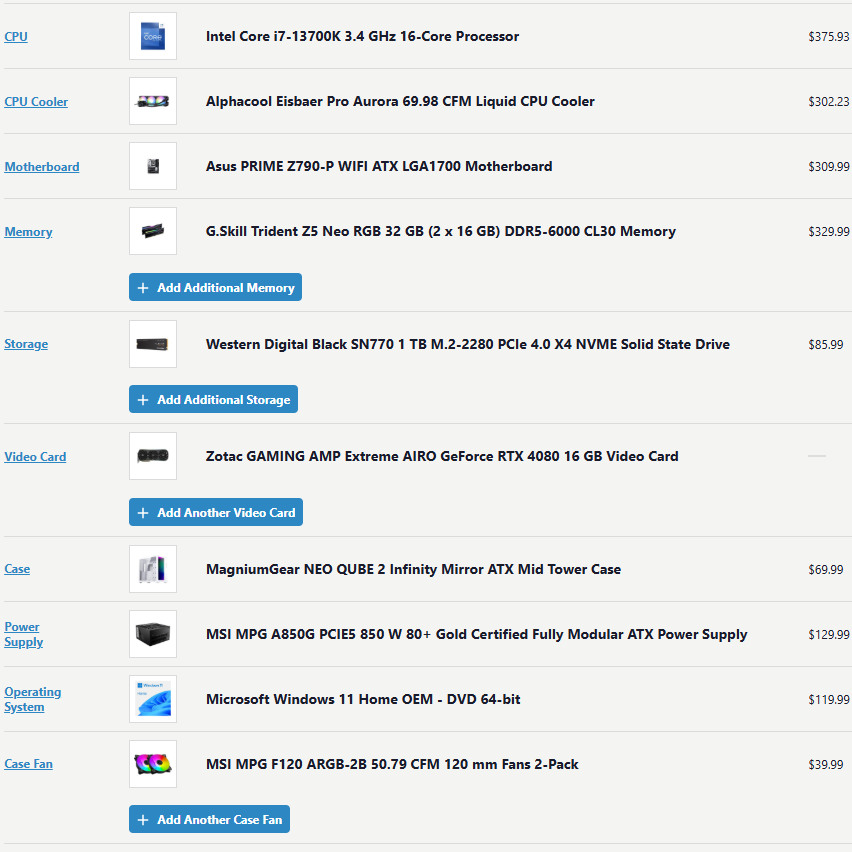 Asus Prime Z790-P WiFi i7-13700K 3.40GHz 32GB RAM 1TB SSD Zotac GeForce RTX 4080
