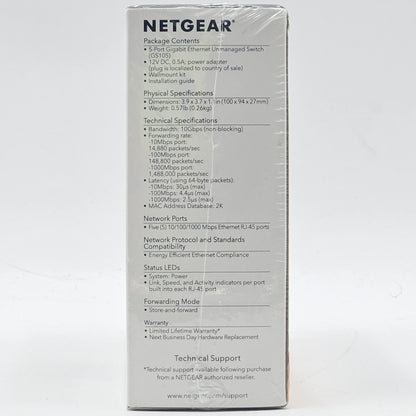 New Netgear ProSAFE 5-Port Gigabit Unmanaged Switch GS105