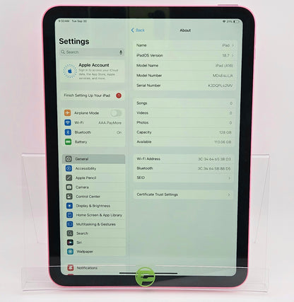 WiFi Only Apple iPad 11" (A16) 128GB Pink MD4E4LL/A