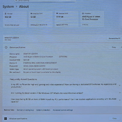 MSi MPG x570s Carbon Max WiFi Ryzen 9 5900X 64GB RAM Radeon RX 6750 XT