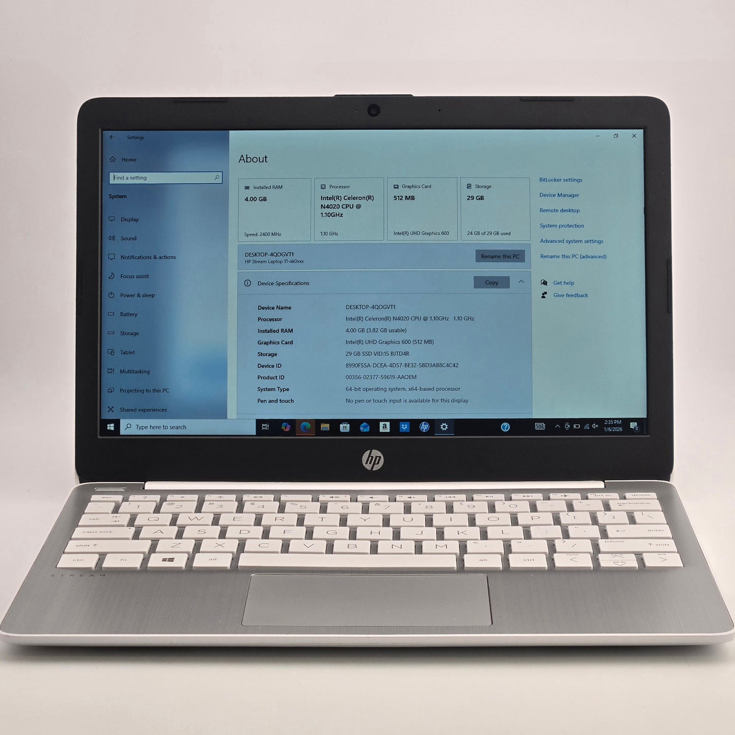 HP Stream 11-AK0035NR 11.6" Celeron N4020 1.1GHz 4GB RAM 32GB SSD