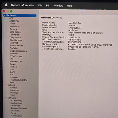 2024 Apple MacBook Pro 14" M4 10C GPU 4.5GHz 16GB RAM 512GB SSD MW2U3LL/A