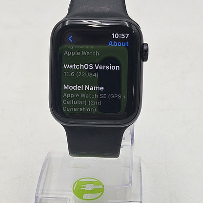 Unlocked Apple Watch SE 2nd Gen 44MM Black Aluminum Black Sport Band A2727