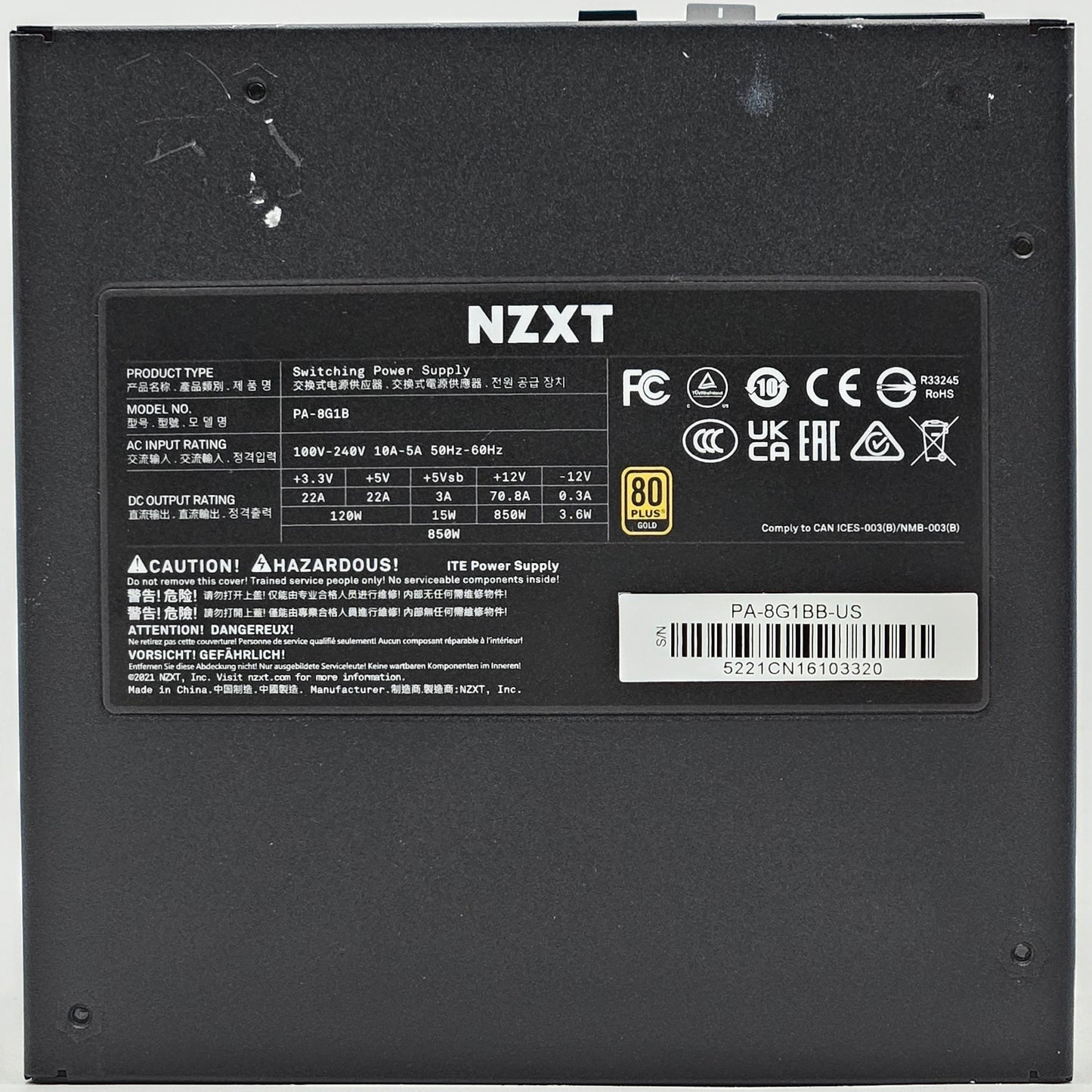 NZXT C850 PA-8G1BB-US 80 Plus Gold 850W Fully Modular Power Supply