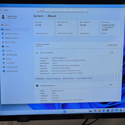 Zer-Lon Custom PC Core i7-7700 3.60GHz 32GB RAM 1TB SSD Nvidia GeForce RTX 2060