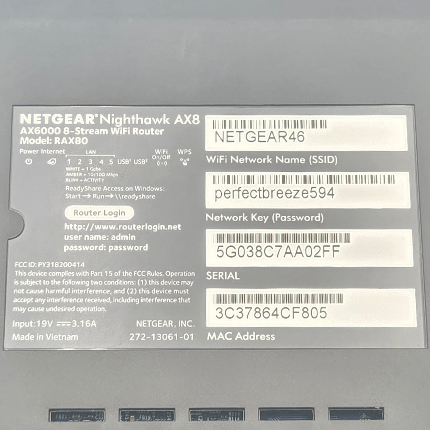 NETGEAR Nighthawk AX8 Dual Band RAX80 Wireless Router
