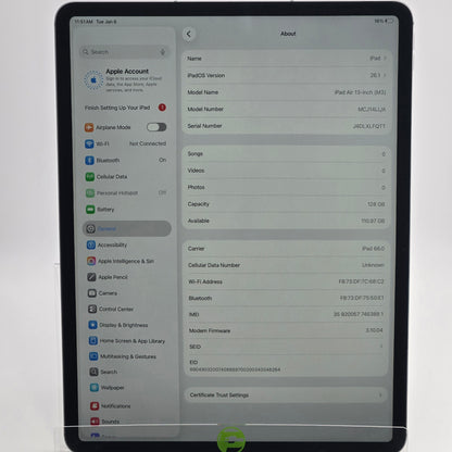 Unlocked Apple iPad Air 13" M3 128GB Space Gray MCJ14LL/A