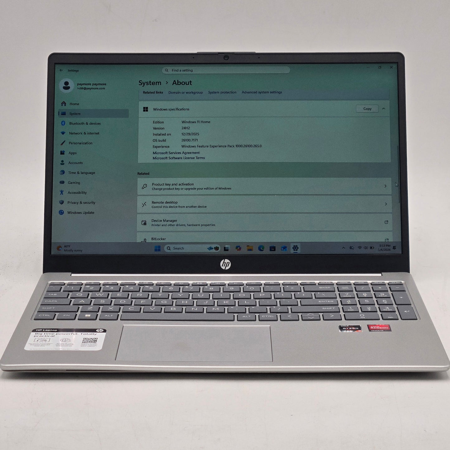 HP Laptop 15-FC0255NR 15.6" AMD Ryzen 3 7320U 2.4GHz 8GB RAM 256GB SSD Radeon