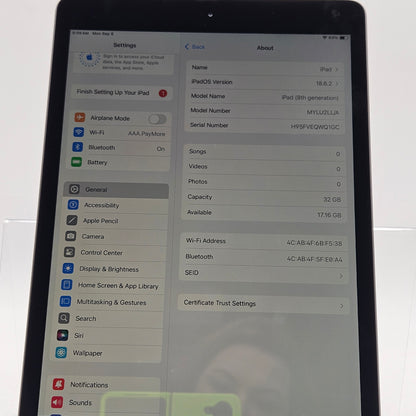 WiFi Only Apple iPad 8th Gen 32GB Silver MYLU2LL/A