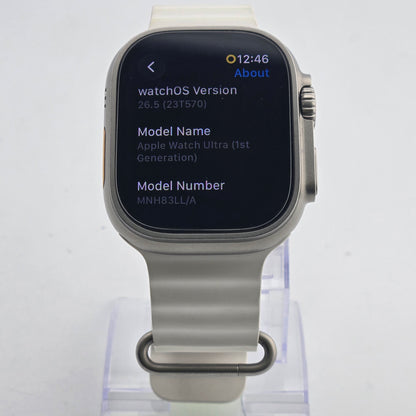 Unlocked Apple Watch Ultra 49MM Natural Titanium White Ocean Band MNH83LL/A