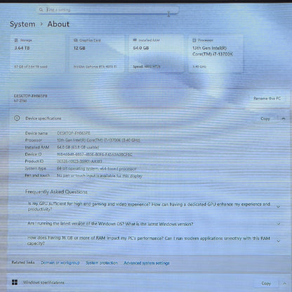 NZXT N7 Z790 i7-13700K 3.40GHz 64GB RAM 4TB SSD Gigabyte GeForce 4070 Ti