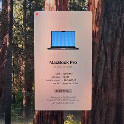2024 Apple MacBook Pro 14" M4 10C GPU 4.5GHz 16GB RAM 512GB SSD MW2U3LL/A